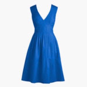 COBALT BLUE PETITE V-NECK A-LINE DRESS IN FAILLE